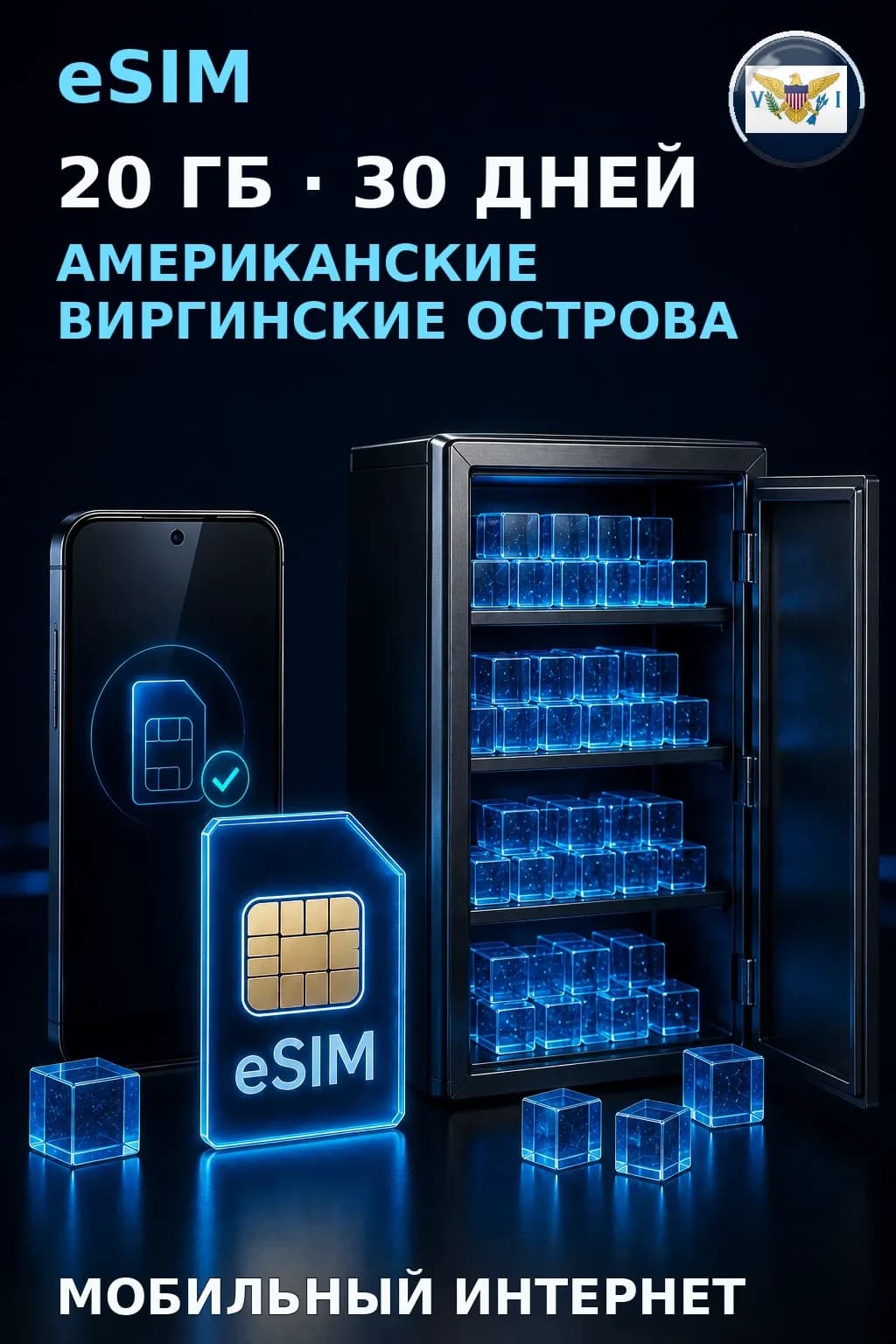 eSIM Американские Виргинские Острова — 20 ГБ, 30 дней — интернет