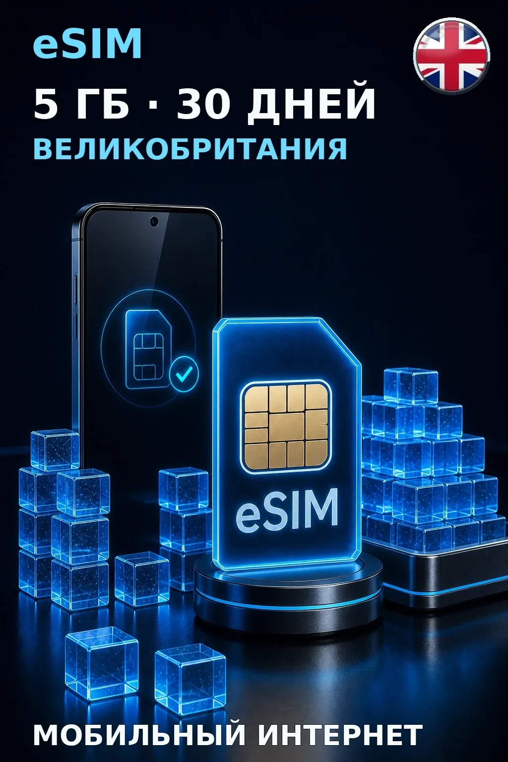 eSIM Великобритания — 5 ГБ, 30 дней — интернет