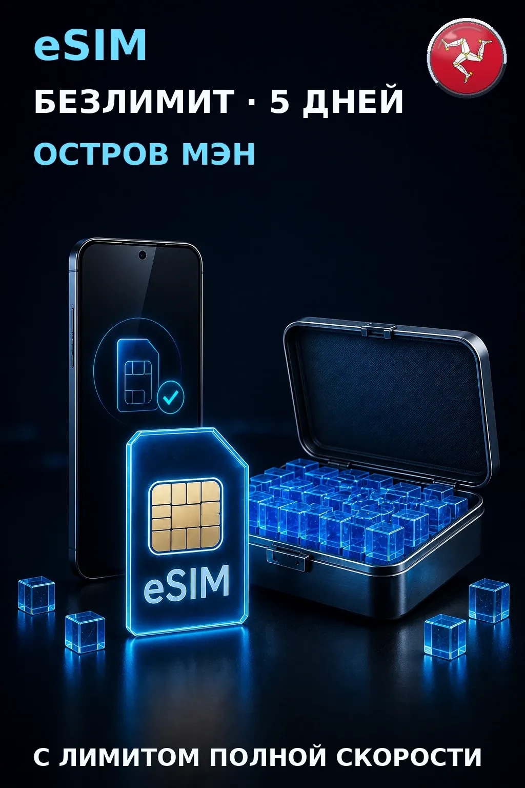 eSIM Остров Мэн — БЕЗЛИМИТ, 5 дней — интернет