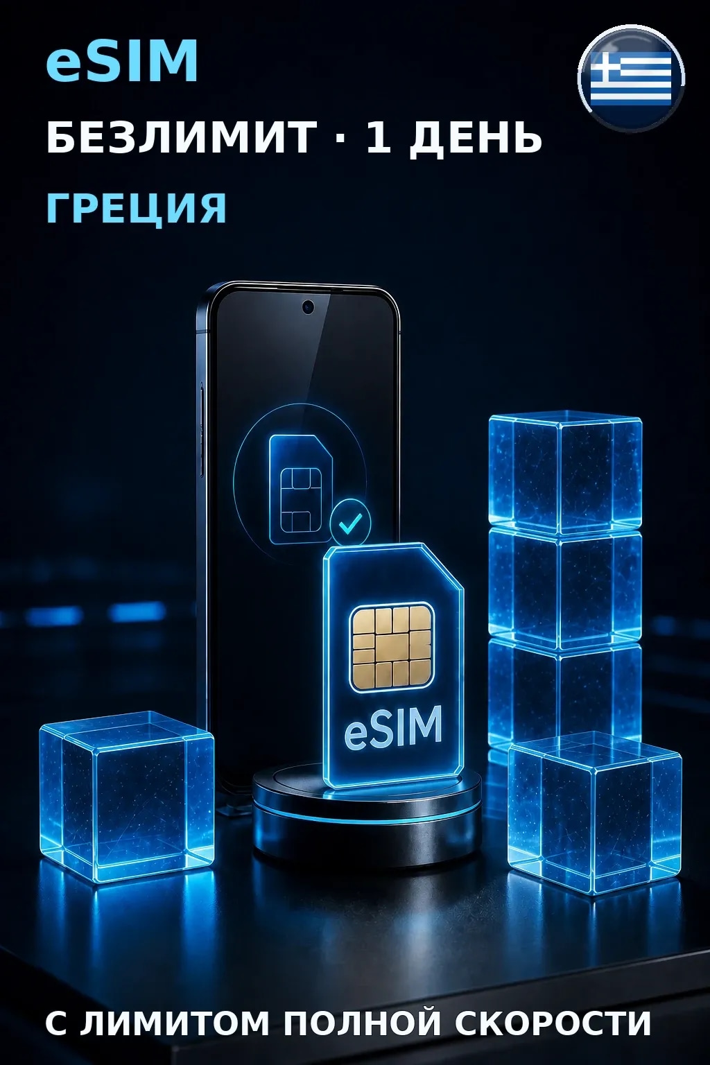 eSIM Греция — БЕЗЛИМИТ, 1 день — интернет