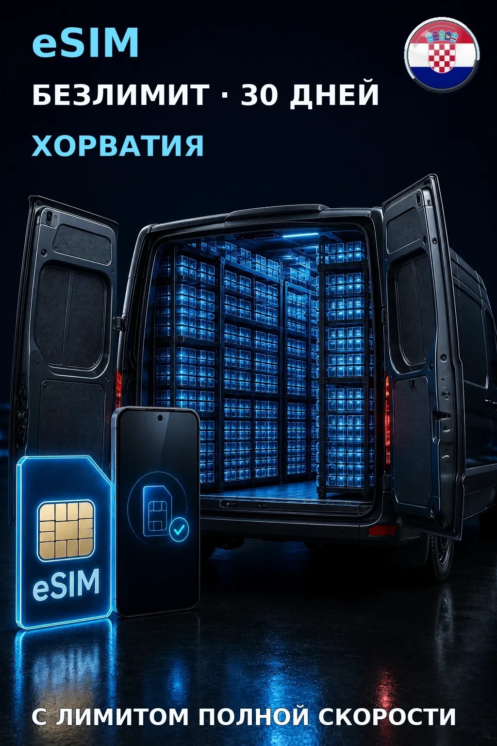 eSIM Хорватия — БЕЗЛИМИТ, 30 дней — интернет