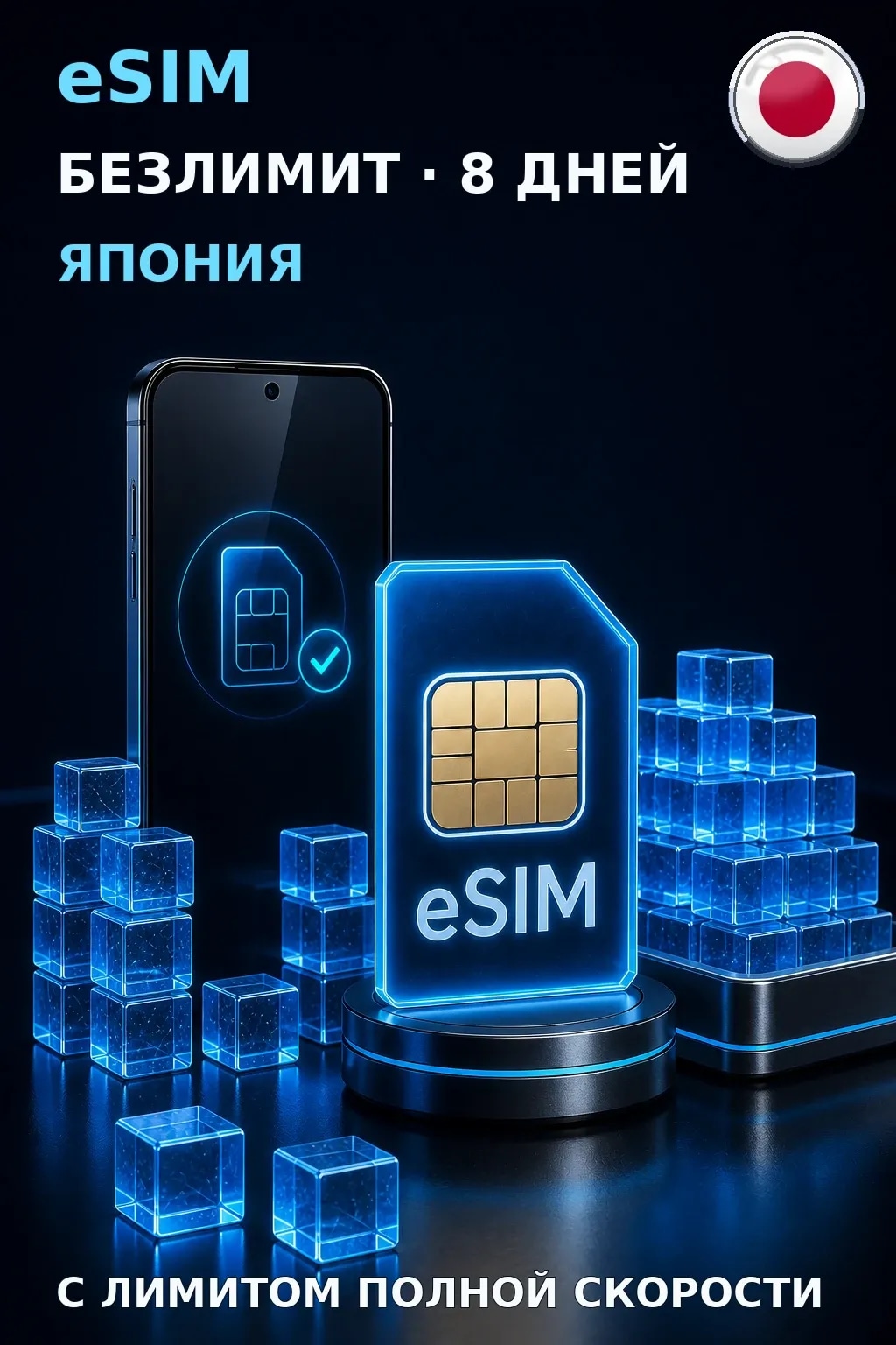 eSIM Япония — БЕЗЛИМИТ, 8 дней — интернет