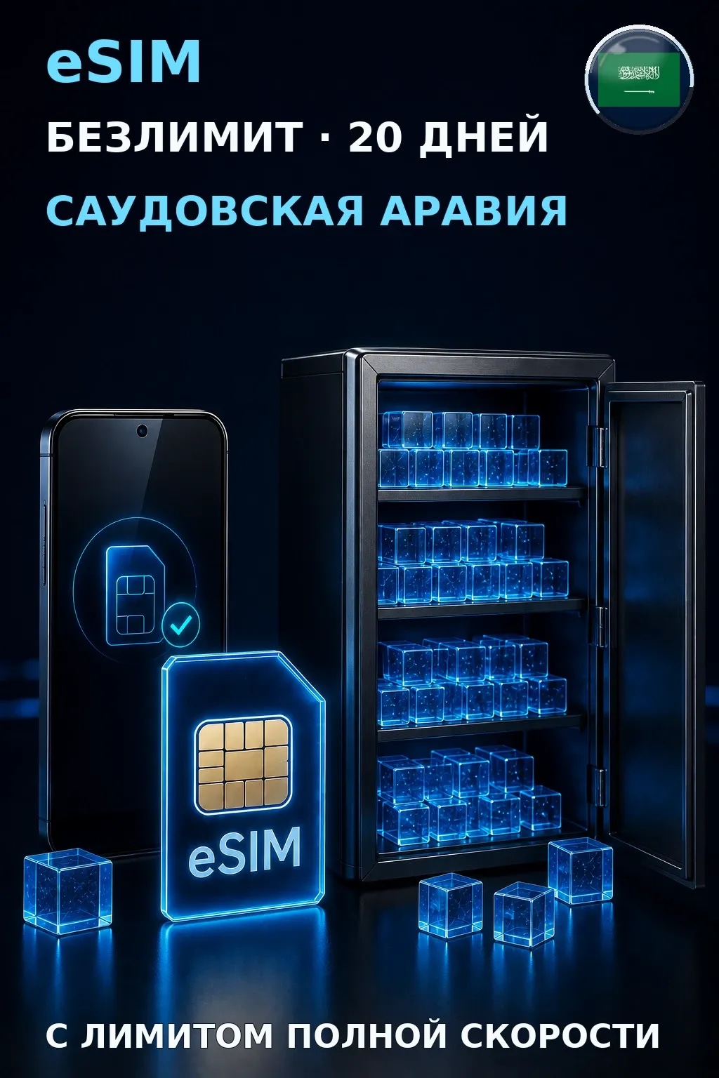 eSIM Саудовская Аравия — БЕЗЛИМИТ, 20 дней — интернет