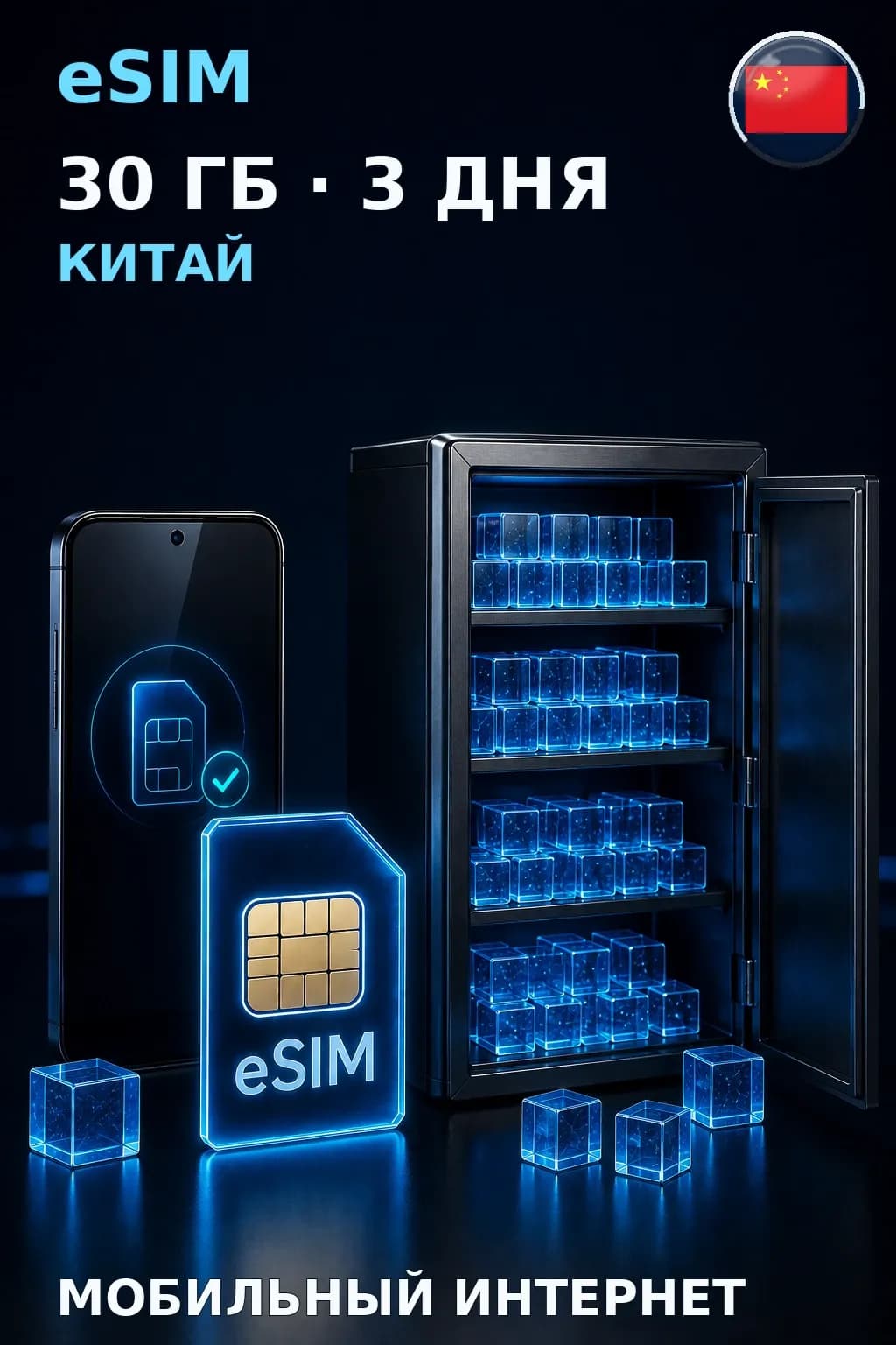 eSIM Китай — 30 ГБ, 3 дня — интернет