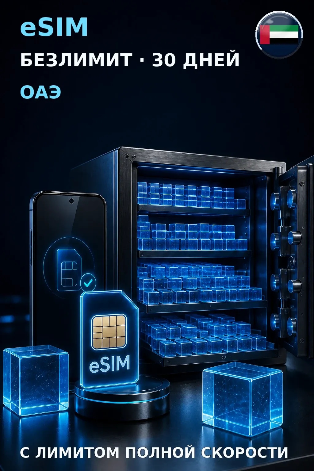 eSIM ОАЭ — БЕЗЛИМИТ, 30 дней — интернет
