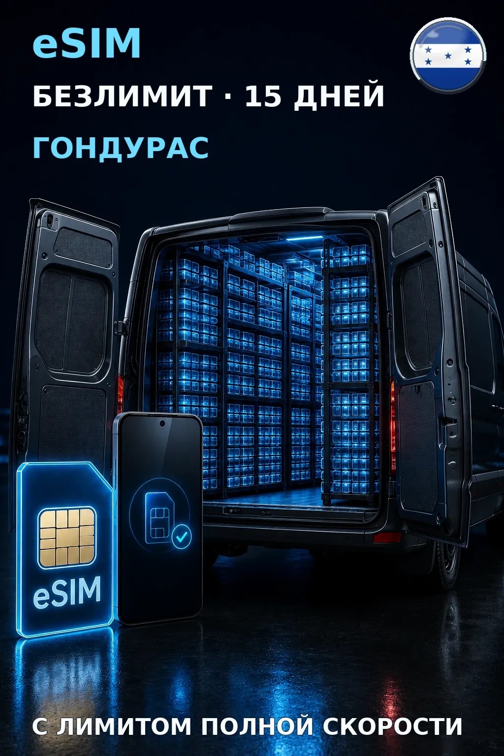 eSIM Гондурас — БЕЗЛИМИТ, 15 дней — интернет