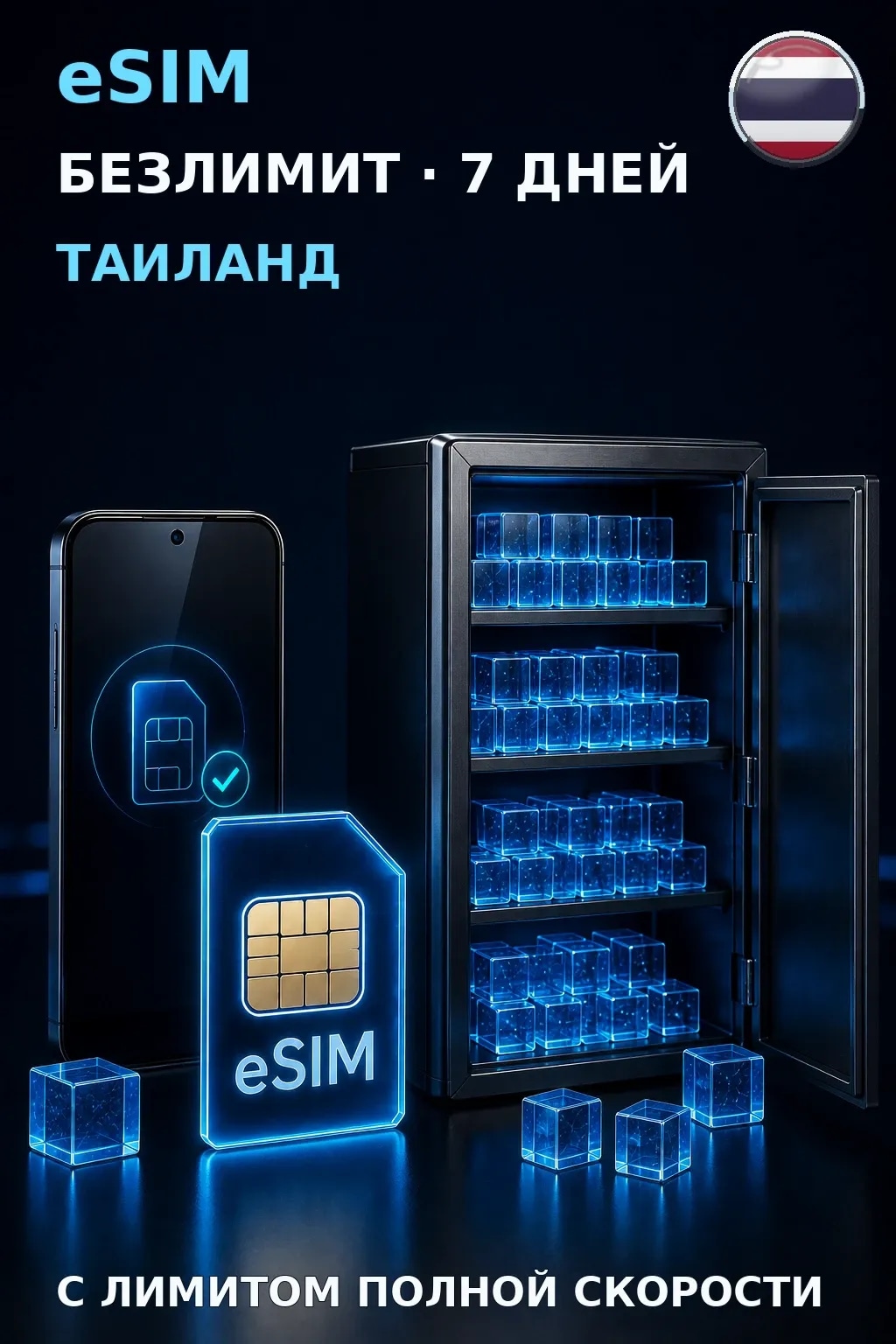 eSIM Таиланд — БЕЗЛИМИТ, 7 дней — интернет