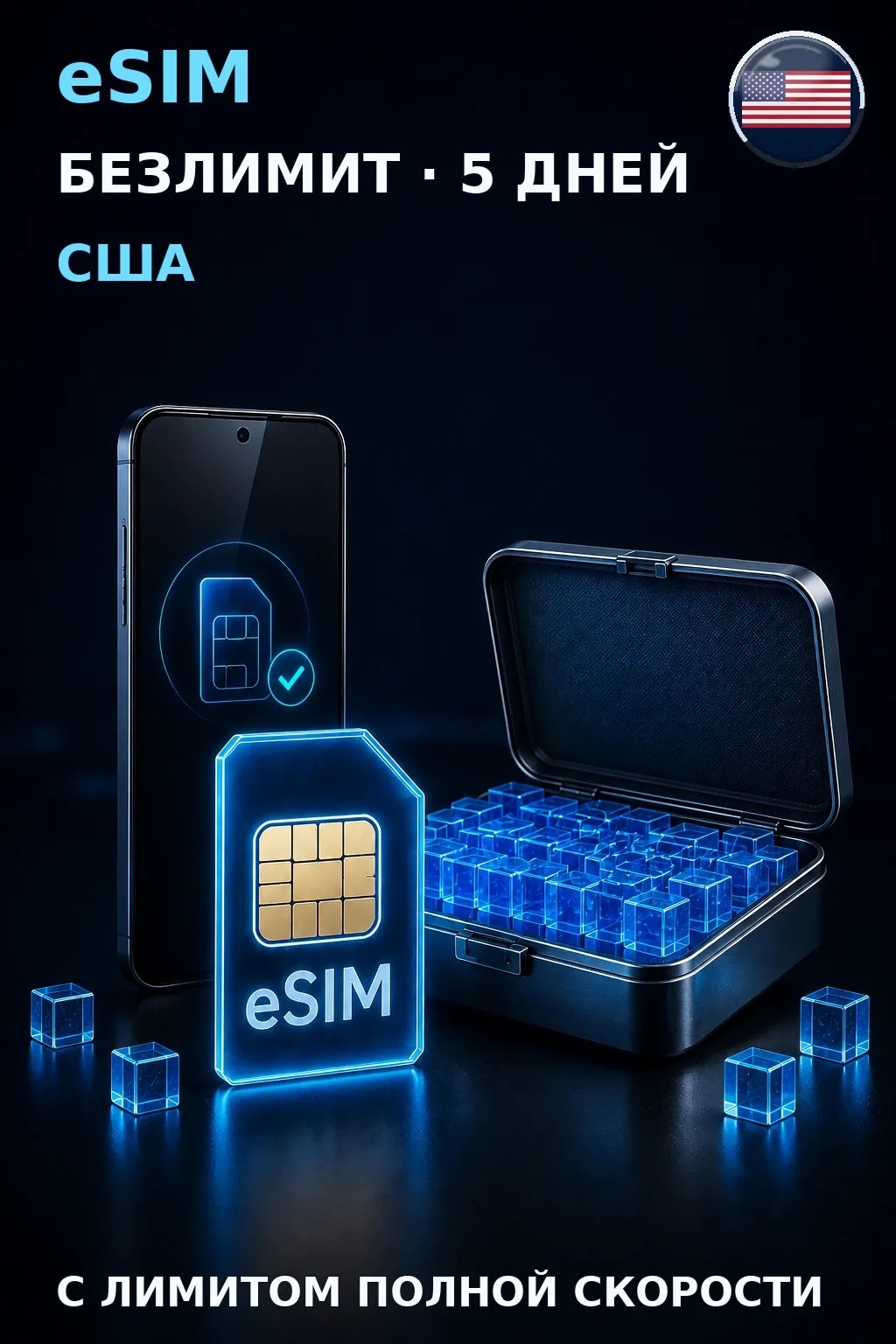 eSIM США — БЕЗЛИМИТ, 5 дней — интернет