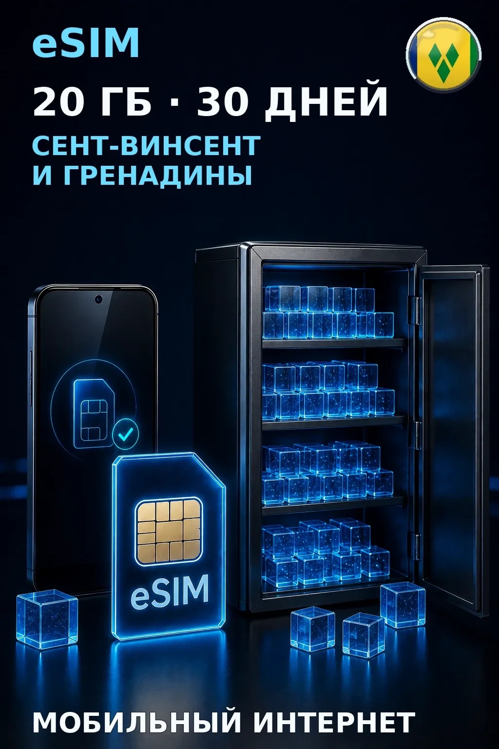eSIM Сент-Винсент и Гренадины — 20 ГБ, 30 дней — интернет